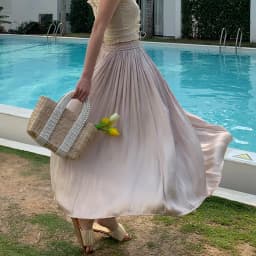 Summer Silky Skirt Elastic High Waist Glossy Silky Long Skirt Sea-Island Filament A-line Skirts Beach Vacation Pearlescent Dress