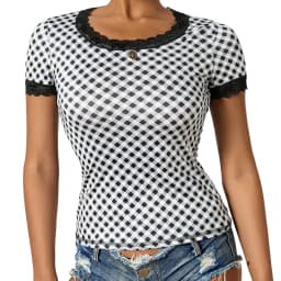 Women's Summer Solid Color Tops Short Sleeve Sweet Elegant Lace Trim Round Neck Slim Fit Daily T-Shirt