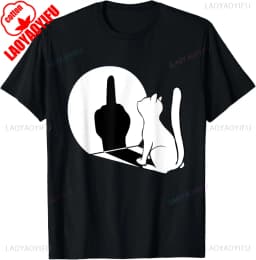 Middle Finger Cat Statement Cat Funny Gift T-Shirt Regular Short Sleeve Tops O-neck Men's Cotton T-shirt Cotton Summer Shirts