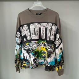 High Quality Designer MIXED-EMOTION Long sleeved T-shirt 100% cotton men's and women's Vintage Printed and hotfix rhinestone High Street Trendy Fashion Hip Hop T-shirt hoodie sweatshirt Pullover