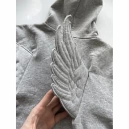 Harajuku Women Casual Oversized Wing Decorated Loose Pullover Sweatshirt Cute Street Trendy Gray Angel Wing Embroidered Hoodie