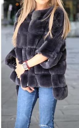 Real Rex Rabbit Fur Jacket for Women Zipper Stripe with Batwing Sleeve Furry Vest Thick Tops Dropshipping Winter Coat 1907018
