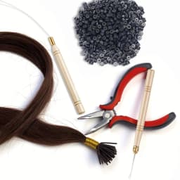 Hair Extension Kit Pliers Pulling Hook Bead Device Tool Kits and 100PCS Black Silicone Lined Micro Rings