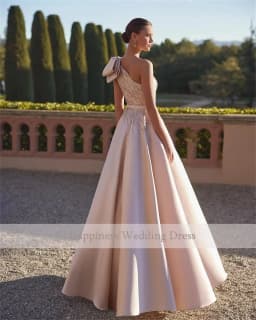 Customized One_Shoulder Sleeveless Top Beading Wedding Dress A-Line Backless Zipper Floor Length Evening Gowns