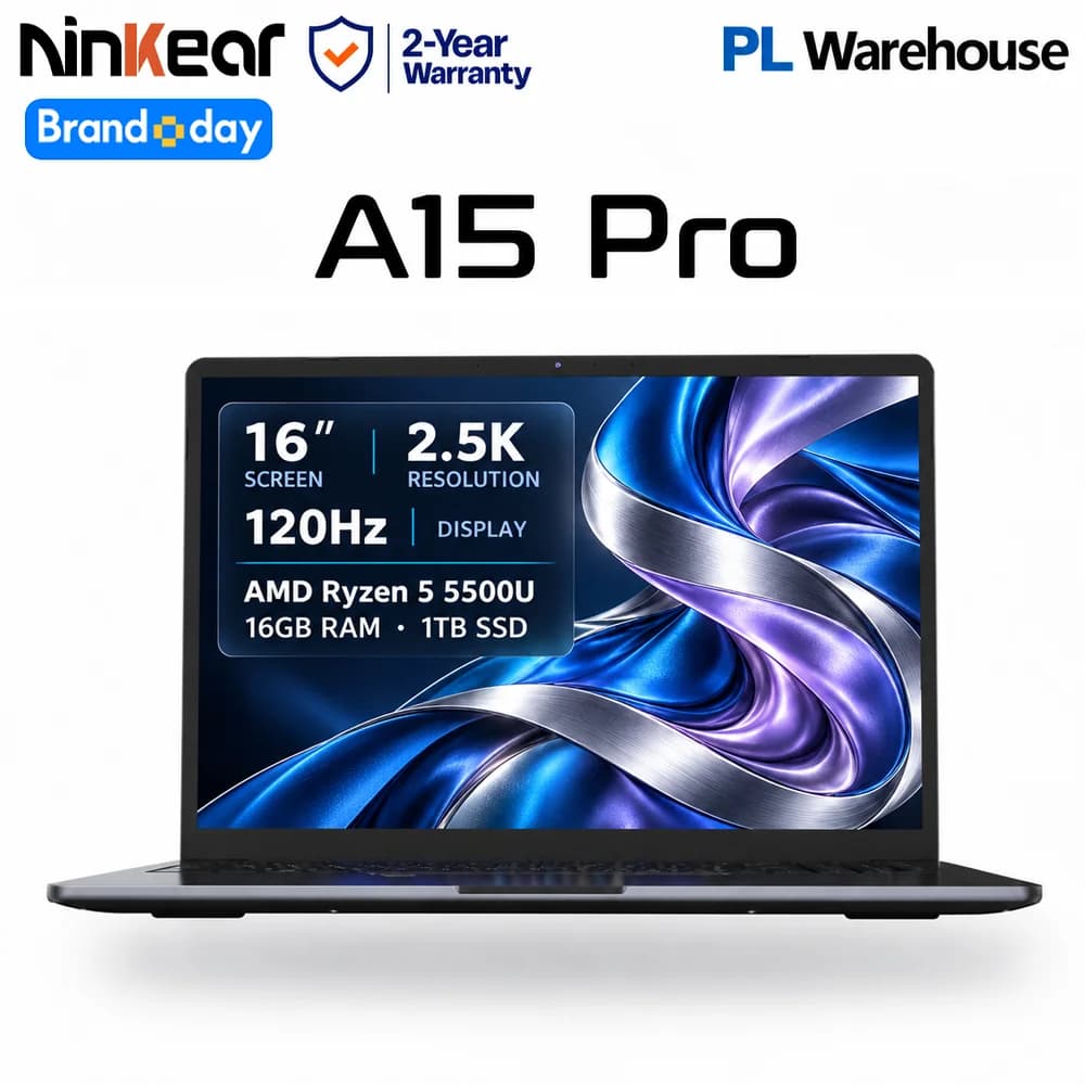 Ninkear A15 Pro Laptop 16GB RAM 1TB SSD 16 Inch 2.5K 120Hz IPS Display AMD Ryzen 5 5500U Windows 11 Backlit Keyboard WiFi 6 Fingerprint Reader for Business Home Office Study and Everyday Multitasking