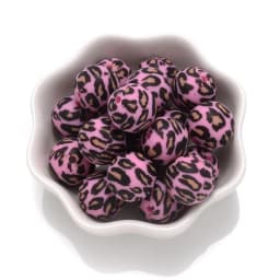 10Pcs 15mm Colorful Print Leopard Pattern Silicone Beads Ball Shape Teething Jewelry Beads For Teether Pacifier Chain Necklace