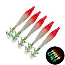 5PCS/bag 6cm7cm9cm Artificial Fluorescent Fishing Lures Squid Hook Cuttlefish Jigs Bait Spinnerbait Wood Shrimps Sea Fishing