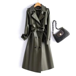 2024 High-quality Leather Trench Coat Women's Sheepskin Outerwear X-long Windbreaker Autumn Winter Lady Streetwear Overcoat 5xl