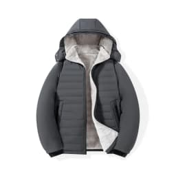 Men's Thickened Winter Fleece Jacket with Hood Lined Warm Casual Outerwear for Middle-Aged Men