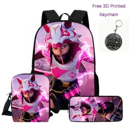 3Pcs Kids Backpack Set, Crossbody & Pencil Bag, FORTNITE Cartoon Bag, Lightweight for Boys Girls 6-10, Free 3D Printed Keychain