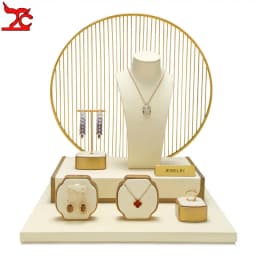 Jewelry Exhibitor Set Display Stand Beige Props for Jewelry Store Counter Window Display Necklace Earrings Organizer Showcase