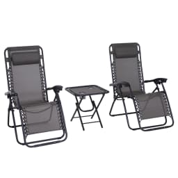 Outsunny 3pcs Folding Zero Gravity Chairs Sun Lounger Table Set w/ Cup Holders Reclining Garden Yard Pool, Black
