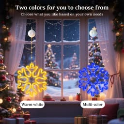 Warm/Multi-color Christmas Window Snowflake Lights, 8/12 Lighting Modes, Battery Powered LED Neon Hanging Lamp for Xmas Holiday