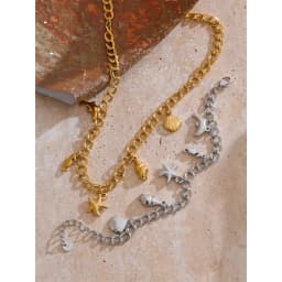 Yhpup Ocean Style Stainless Steel Seashell Conch Starfish Seahorse Drop Necklace Bracelet Bangle Waterproof Summer Daily Jewelry