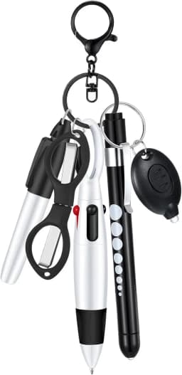 6-in-1 Multifunction Retractable Ball Pen Set Flashlight Foldable Scissors Ballpoint Pen Keychain Nurse Pens Permanent Marker