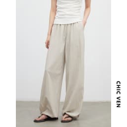 CHIC VEN New Women Pants Solid Loose Casual Wide Leg Pant Elastic Waist Female Thin Trousers Pleated Spring Summer 2026