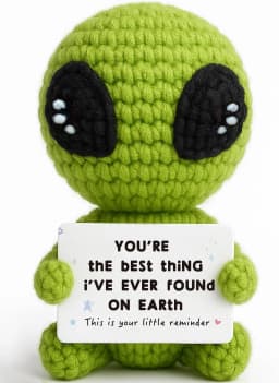 Customize Unique Positive Alien Crochet with Uplifting Card Birthday Graduation Anniversary Gift for Friend Husband Wife Teens