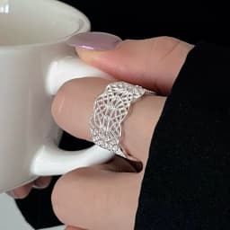 VENTFILLE 925 Sterling Silver Metal Flower Shell Geometric Rings For Women French Retro Romantic Open Thai Silver Rings