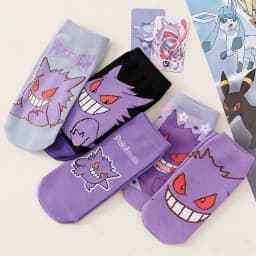 5 Pairs Men's Summer Socks Purple Pokémon Demon Print Lightweight No Show Socks Cute Couple Breathable Casual Ankle Socks