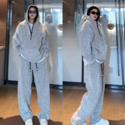Silver Thread Sportswear Set for Men And Women Casual Sweatshirt Wide Leg Pants Autumn New Style Long Sleeve Polyester Fiber