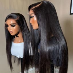 4C Curly Edges 13x4 HD Transparent Lace Frontal Human Hair Wig Straight Glueless Human Hair Pre-plucked With Baby Hair Brazilian
