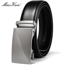 Maikun Brown Leather Ratchet Belts for Men Quick Release and Trim to Fit Length Width 1 3/8"