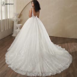 BEPEITHY Customized V Neck Bride Shinny Wedding Dresses 2025 Spring Sleeveless Ivory Sexy Low Back Bridal Lace Gown Vestidos