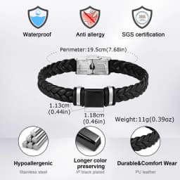Initials Leather Bracelet for Men Boys,Stainless Steel A-Z 26 Letter Charm Woven Wristband,Casual Jewelry Gift to Father Husband