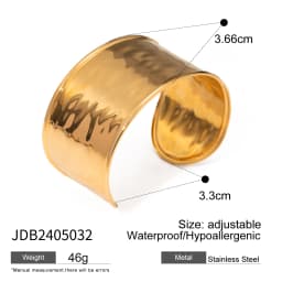 Uworld Unique Stainless Steel Metal Wide Cuff Open Bracelet Bangle 18K Gold PVD Plated Waterproof Fashion Essential Jewelr