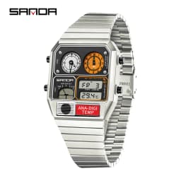 SANDA New 3192 Men's Square Men's Electronic Watch Waterproof LED Thermometer Stopwatch For Men's Electronic Watch