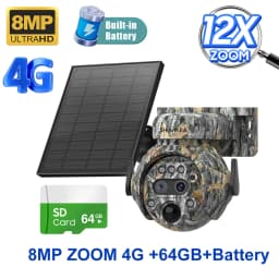SHIWOJIA 4K 8MP WIFI Solar Powered Camera 4G SIM 12X ZOOM Outdoor 360° View Animal Monitoring Solar Battery Hunting PTZ Cameras