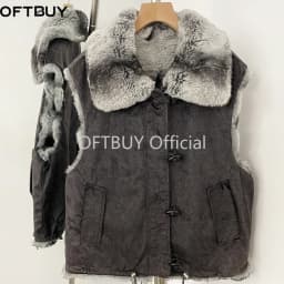 OFTBUY Big Turn Collar Two Ways Wear Sleeveless Clothes Female New Winter Fur Waistcoat Women Reversible Real Rabbit Fur Vest