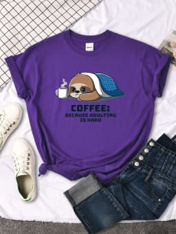 Women's Tshirt Sloth Hiding In Quilt And Coffee Print T-Shirts For Women Kpop Vintage Short Sleeve Top Punk Casual Women T Shirt