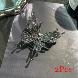 1/2/3 Pcs Large Hollow Butterfly Hair Claws for Women Black Silvery Cool Metal Style Fashion Shark Clips Head Accessories Set