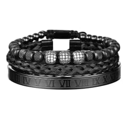 3pcs Luxury Micro Pave CZ Round Beads Royal Charm Men Bracelets Stainless Steel Crystals Bangles Couple Handmade Jewelry Gift