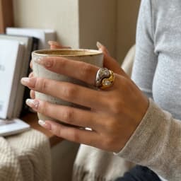 Stainless Steel Two Tone Ring for Women Trendy Parallel Double Line Irregular Geometry Stacking Ring Waterproof Daily Jewelry