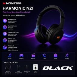 Monster Harmonic N21 Bluetooth 6.0 Headphones Dual EQ Mode Immersive Stereo Earphone Over-Ear Foldable Wire/Wireless Headset