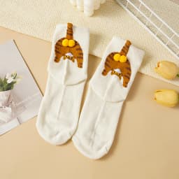 Cartoon 3D Cat Egg Design Middle Tube Socks for Women Soft Breathable Cute and Funny Couple Socks Spring Autumn Cute