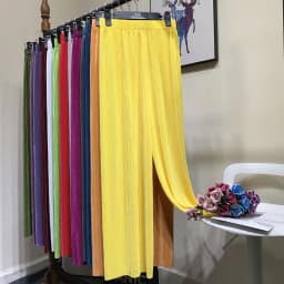 Summer Thin Chiffon Wide Leg Pants For Women Casual Candy Color Loose Long Pants Lady Solid Color Straight Pleated Trousers