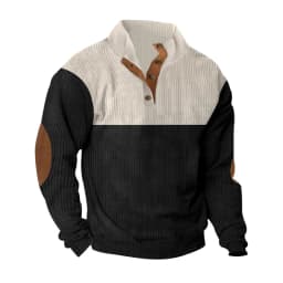 Men's Hoodies Spring And Autumn Corduroy Casual Patchwork Stand Collar Button Sports Hoodie Man Clothing