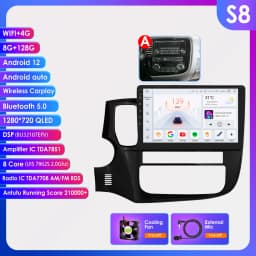 Hizpo 2 Din Android 13 For Mitsubishi Outlander 3 2012-2018 Car Multimedia Player Stereo CarPlay Navigation GPS Octa Core 7862