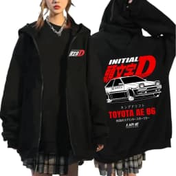 Anime Initial D Drift AE86 Zipper Hoodie Casual Vintage Zip Up Hooded Sweatshirts JDM Car Oversized Hoodies Cardigan Jacket Coat