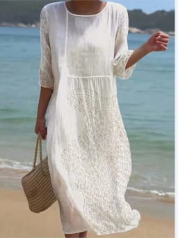 Spring Summer New Short-sleeved Casual Printed Dresses For Women's Retro Loose O Neck Female Small Fresh Holiday Robe Dress 2026