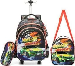 Bunnyfly Boys Rolling Backpack with Lunch Bag And Pencil Case - Wheeled Travel Trolley School Bag Stylish And Functional for Tra