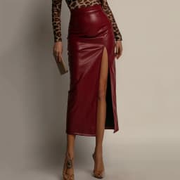 Sexy High Split PU Leather Skirts for Women Elegant Slim High Waisted Package Hip Skirts Ladies New Fashion Office Pencil Skirt