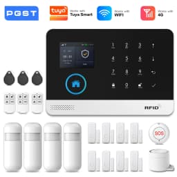 PGST 4G WiFi GSM Wireless Alarm System Home Security Protection Alarm System Set PIR Sensor Works with Tuya Smart Life Alexa