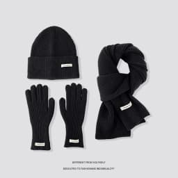 Winter Warm Knitted Hat Scarf Gloves Women's Windproof Adult Three-piece Set Scarves Solid Color Fashion Korean Hats for Women