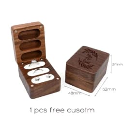 3 Slots Walnut Wood Triple Flip Ring Box,Custom Engagement Wooden Wedding Ring Boxesx Anniversary,Proposal Rings Holder Bearer