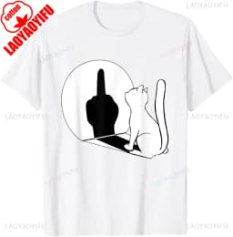 Middle Finger Cat Statement Cat Funny Gift T-Shirt Regular Short Sleeve Tops O-neck Men's Cotton T-shirt Cotton Summer Shirts