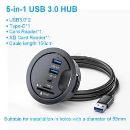 USB HUB Mount In Desk HUBs USB 3.0/2.0 HUB With SD/TF Card Reader External Stereo Sound Type C Port For PC/Tablet USB Splitter